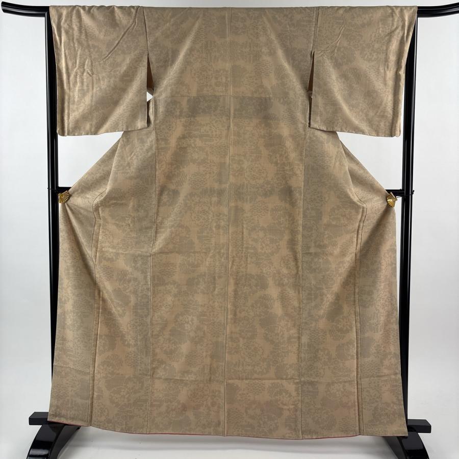 美品 紬 身丈164cm 裄丈65cm M 袷 やまと 証紙あり 雪輪 亀甲絣 薄茶色