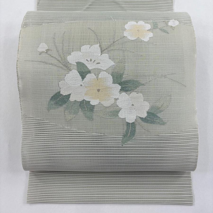 名古屋帯 秀品 八寸名古屋帯 松葉仕立て 夏帯 絽 トンネル仕立て 草花