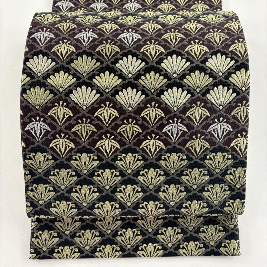 袋帯 秀品 笹 菊 箔 唐織 黒 六通 正絹 中古 : リユースセレクト