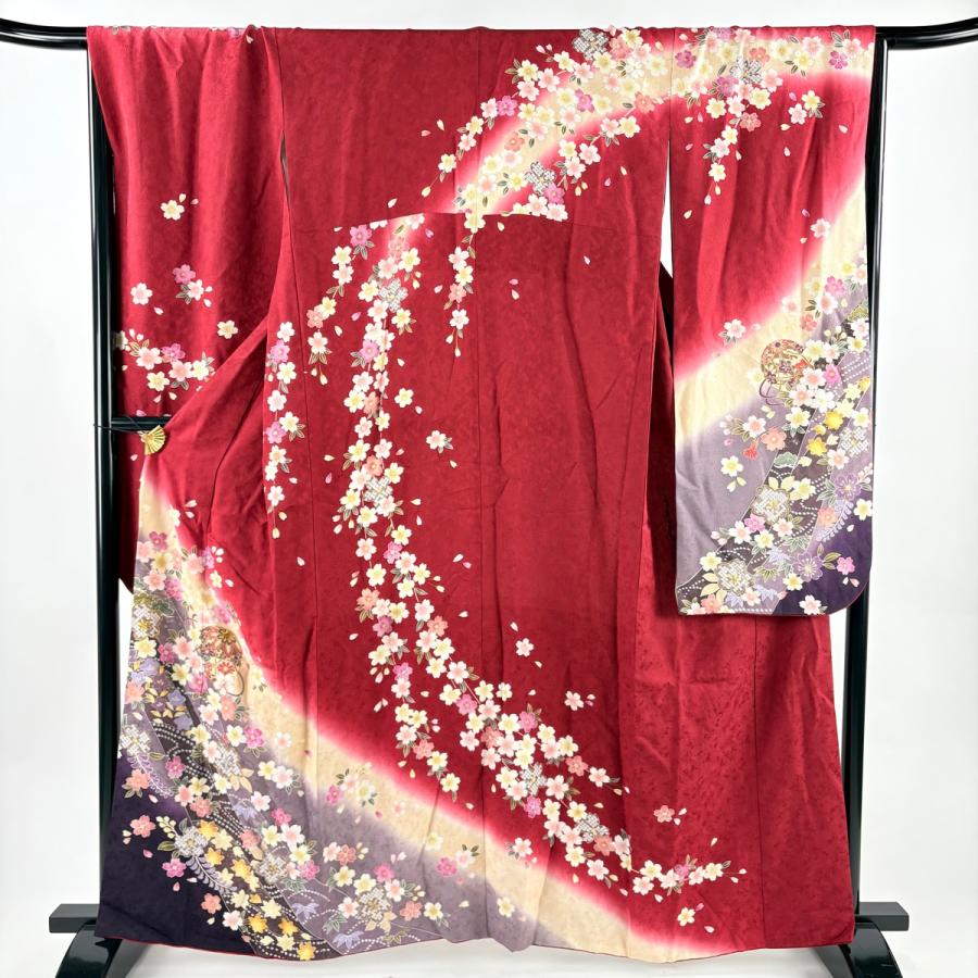 成人式振袖身丈171.5cm裄丈67cm御所車菊金糸絞り赤正絹上質フルセット 成人式振袖身丈171.5cm裄丈67cm御所車菊金糸絞り赤正絹上質