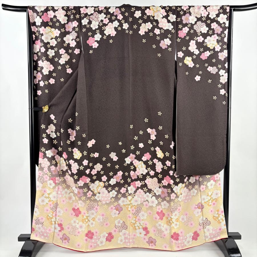 振袖　紫系　濃い紫　桜　 鞠　 熨斗柄 銀通し　正絹 振袖 紫系 濃い紫 桜 鞠 熨斗柄 銀通し 正絹