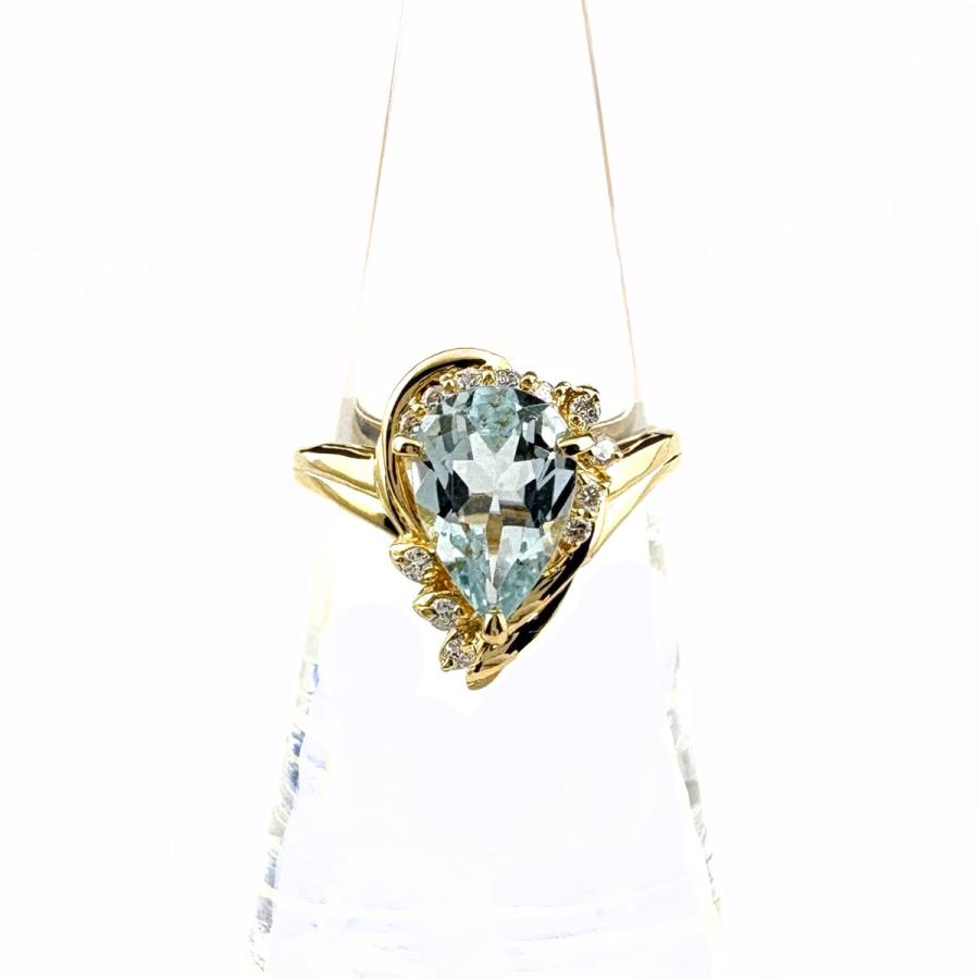 アクアマリン デザインリング YG イエローゴールド メレダイヤ 指輪