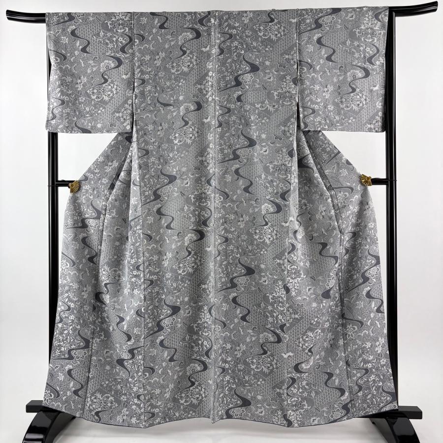 正絹 ペールカラー 紋意匠 刺繍 宝尽くし袷 飛び柄小紋 裄丈長めサイズ 美品 正絹 ペールカラー 紋意匠 刺繍 宝尽くし袷 飛び柄小紋 裄丈長めサイズ 美