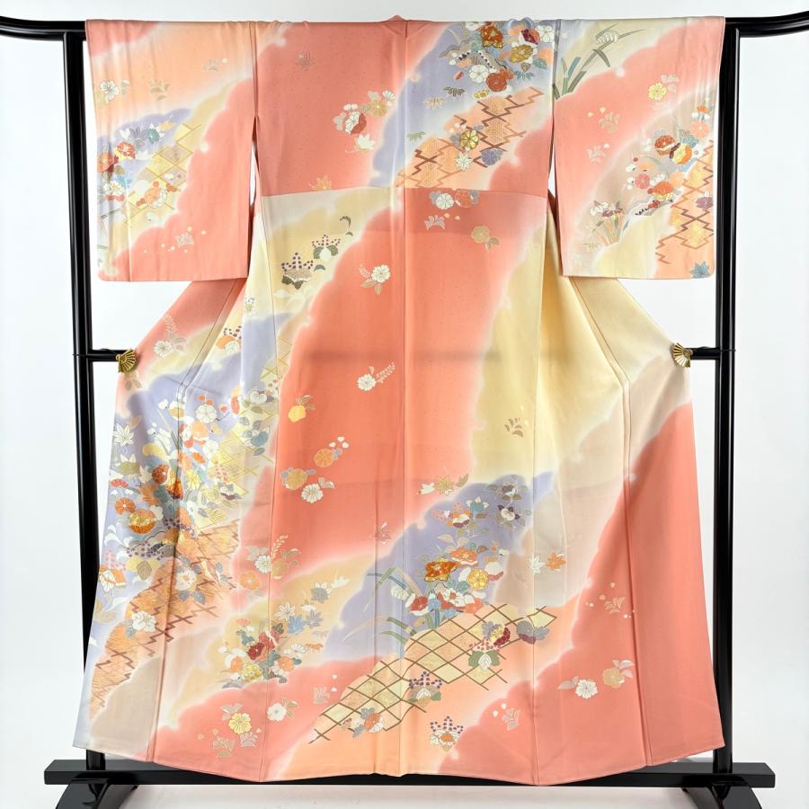 訪問着 身丈155cm 裄丈65cm M 袷 千總 落款あり 草花 菱 刺繍
