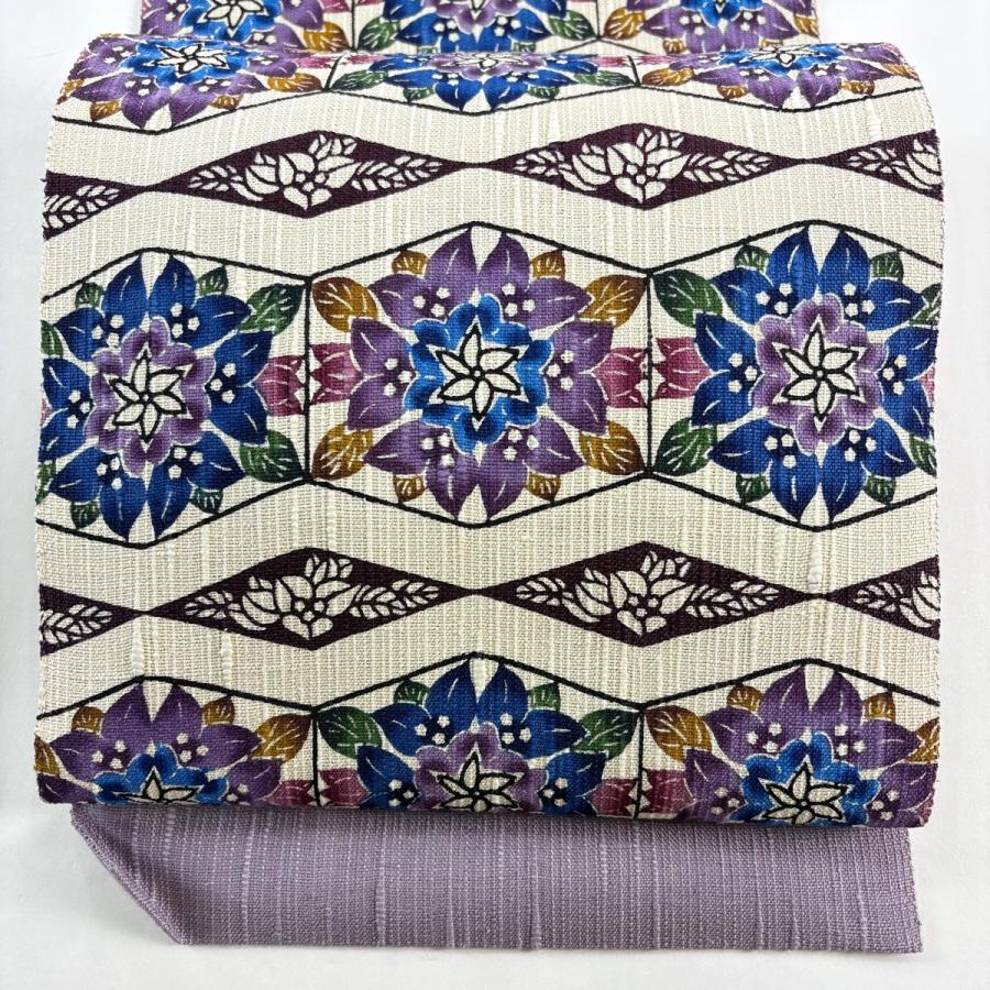 美品 名古屋帯 逸品 城間栄順 落款あり 紬地 松葉仕立て 八寸名古屋帯