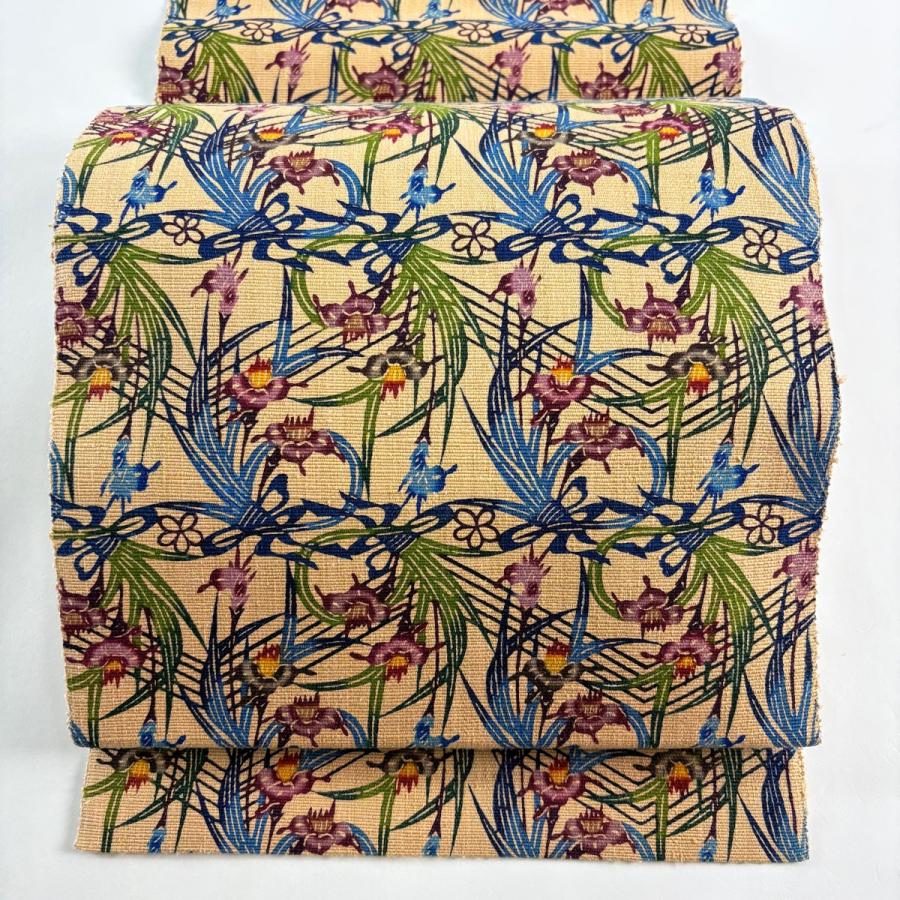 美品 名古屋帯 逸品 玉那覇有公 落款あり 証紙あり 本場結城紬地 藤貫