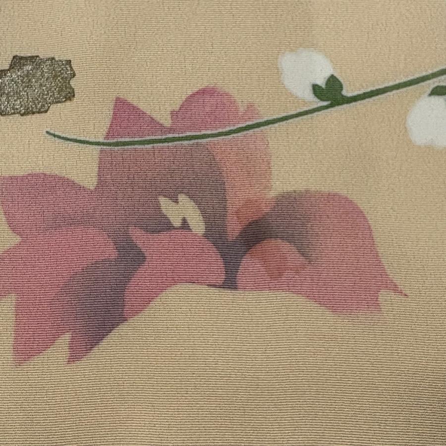 訪問着 身丈159.5cm 裄丈65cm M 袷 草花 金銀彩 薄オレンジ 正絹 秀品