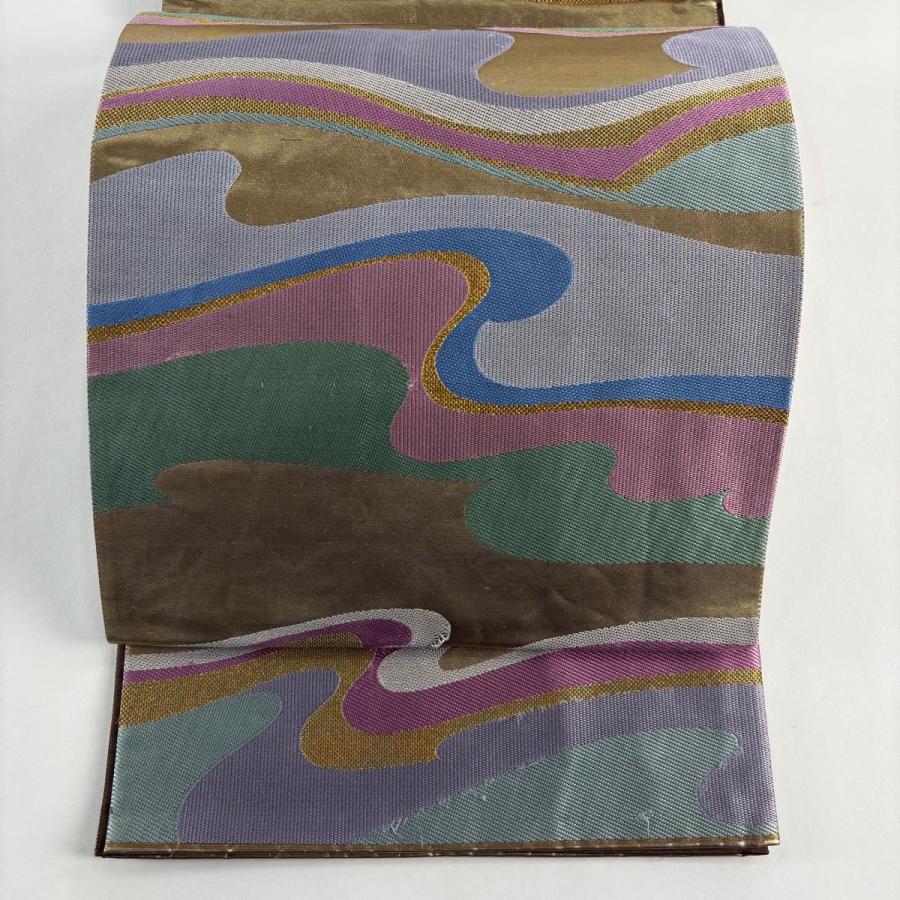 袋帯 名品 大久保玄才 霞 箔 金糸 灰紫 六通 正絹 中古 : リユース