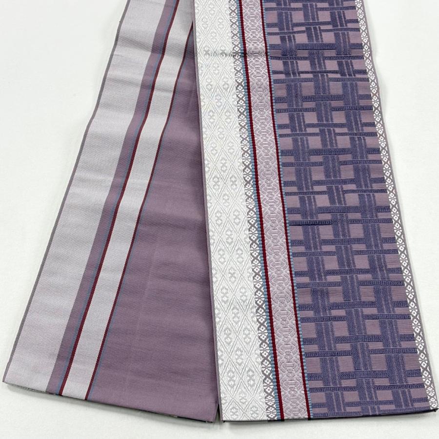 美品 半幅帯 名品 証紙あり 幾何学模様 献上柄 本場筑前博多織 薄紫