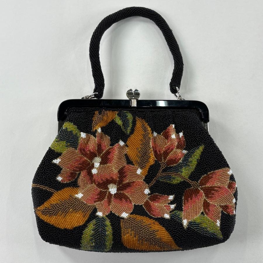 和装バッグ 優品 ビーズバッグ フォーマル 草花 黒 ビーズ 和装小物