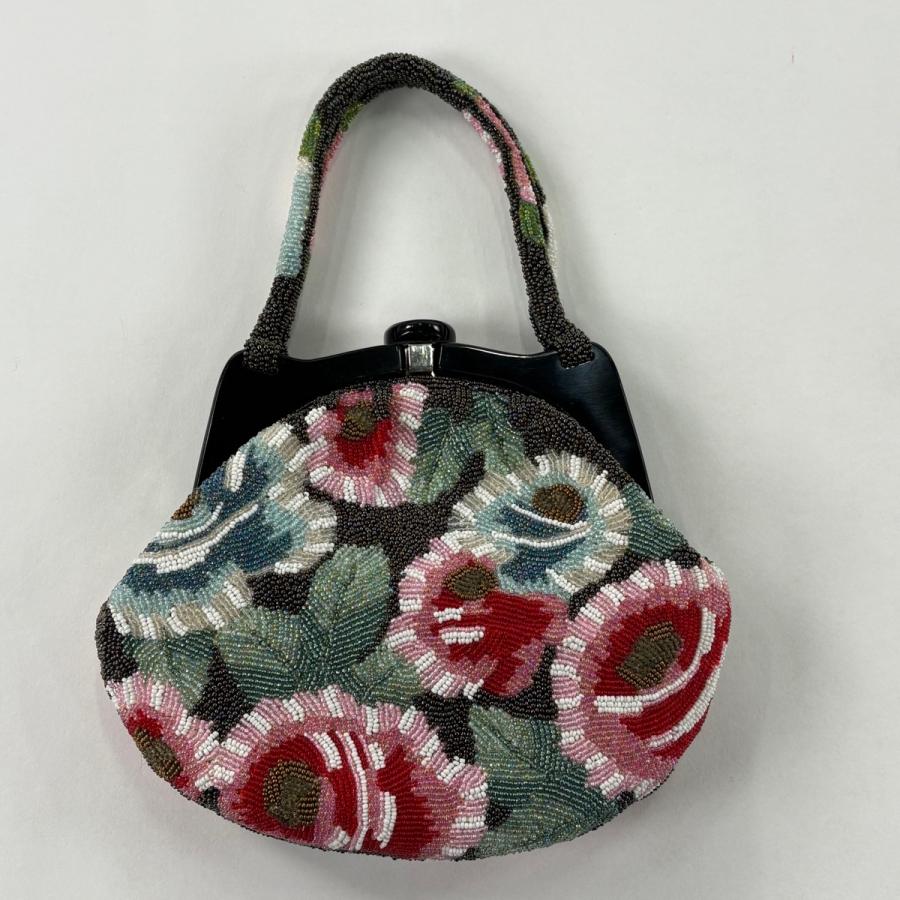 和装バッグ 優品 ビーズバッグ フォーマル 草花 黒 ビーズ 和装小物