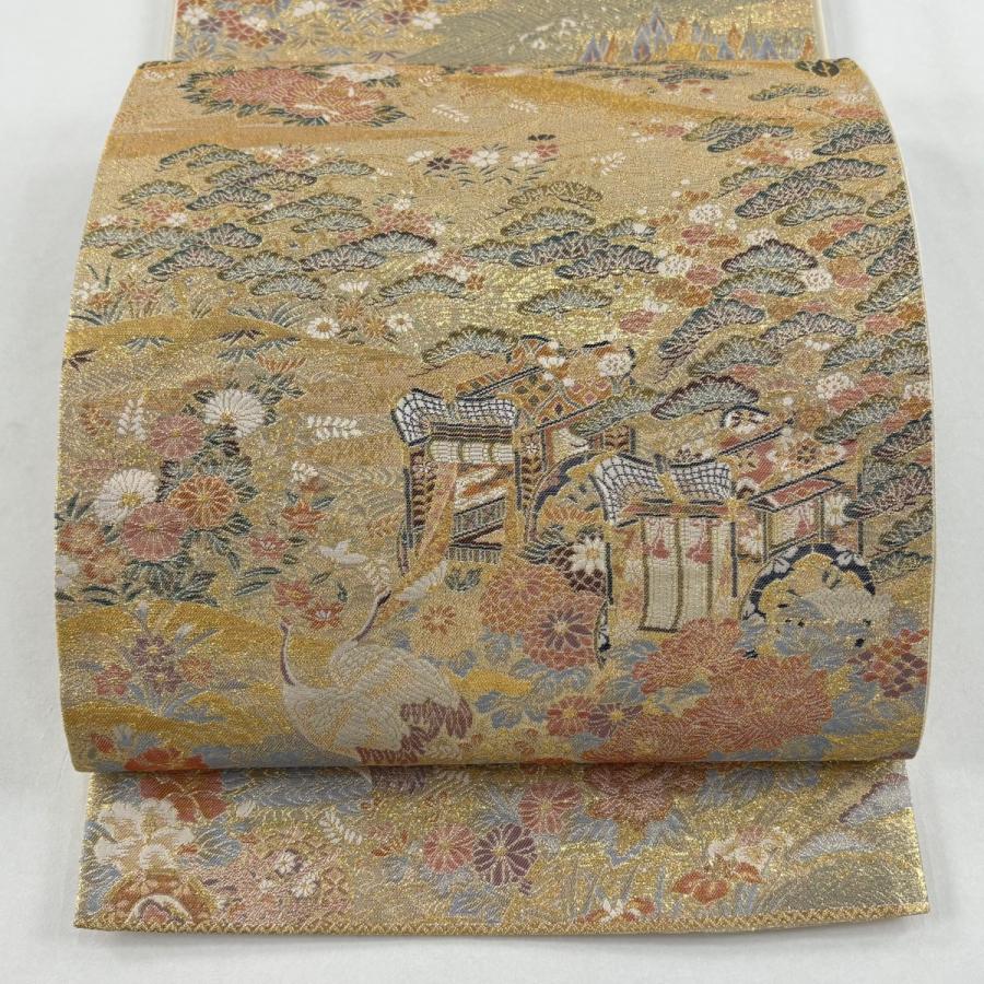 美品 袋帯 秀品 御所車 松 箔 金色 六通 正絹 中古 : リユースセレクト