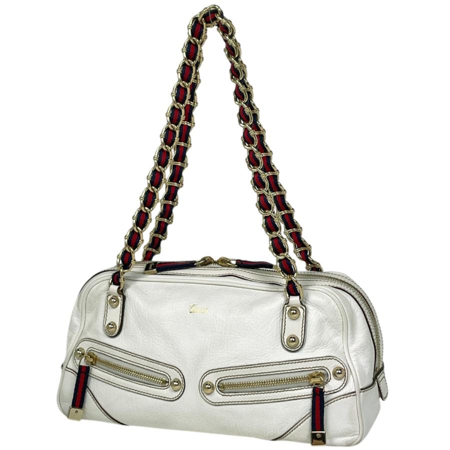 希少GUCCIグッチショルダーバッグシェリーラインロゴレザーショルダークラッチ白 GUCCI（グッチ） ロゴ ショルダーバッグ シェリーライン ウェブ