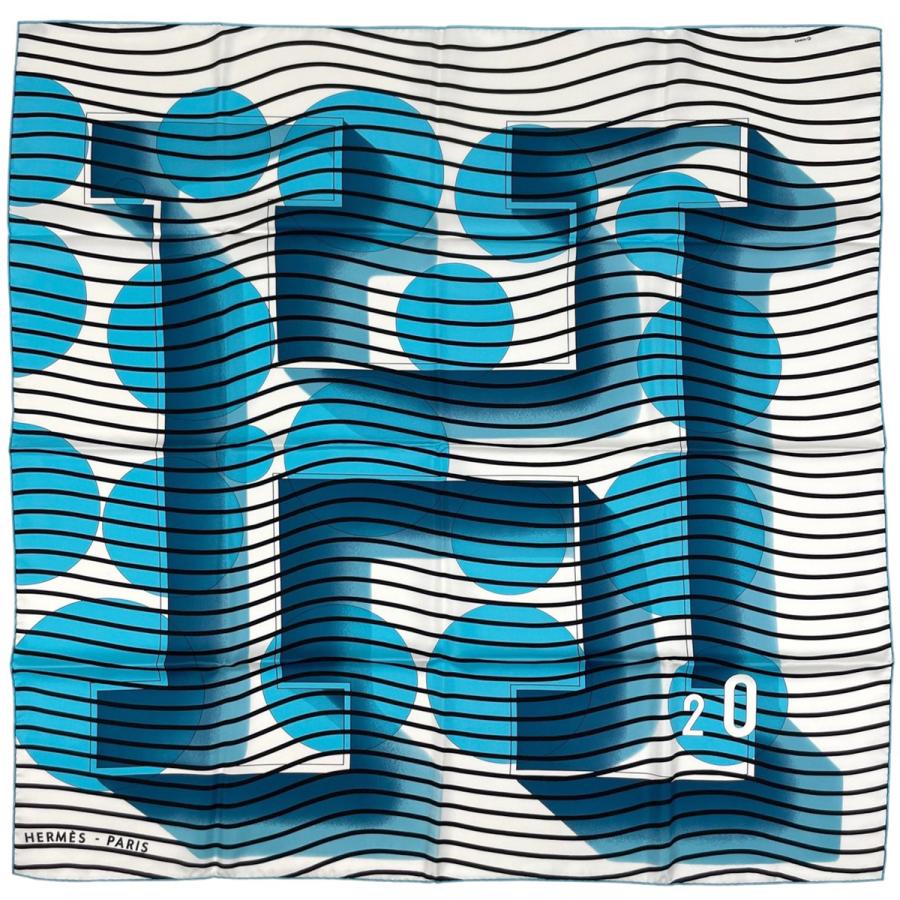 HERMES（エルメス） カレ 90 H2O 水 スカーフ シルク ブルー ホワイト