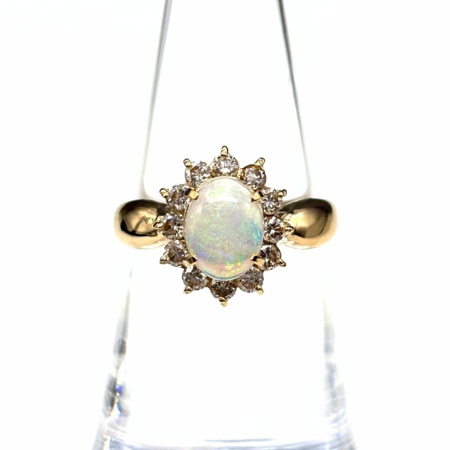 オパール デザインリング YG イエローゴールド 指輪 メレダイヤ リング