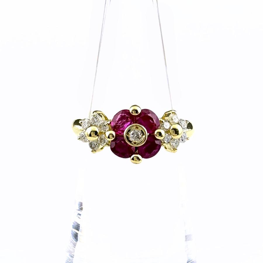 フラワーモチーフ デザインリング YG イエローゴールド 指輪