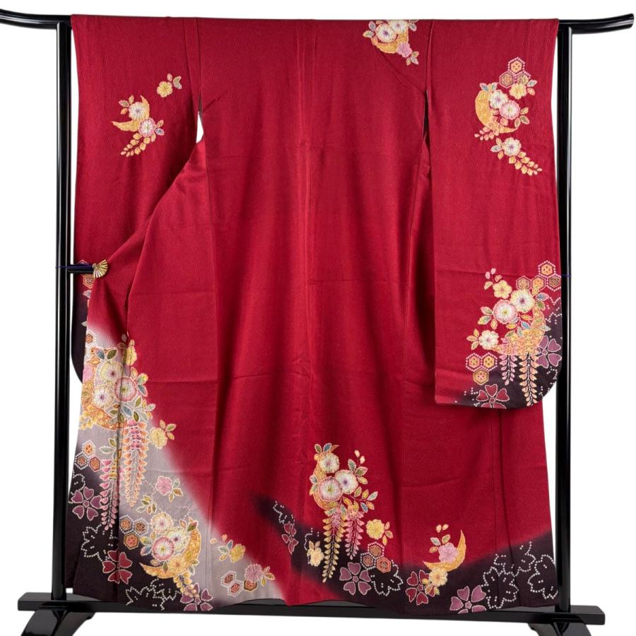 美品 振袖 身丈157.5cm 裄丈62cm S 袷 徳永憲峯 落款あり 辻が花 銀