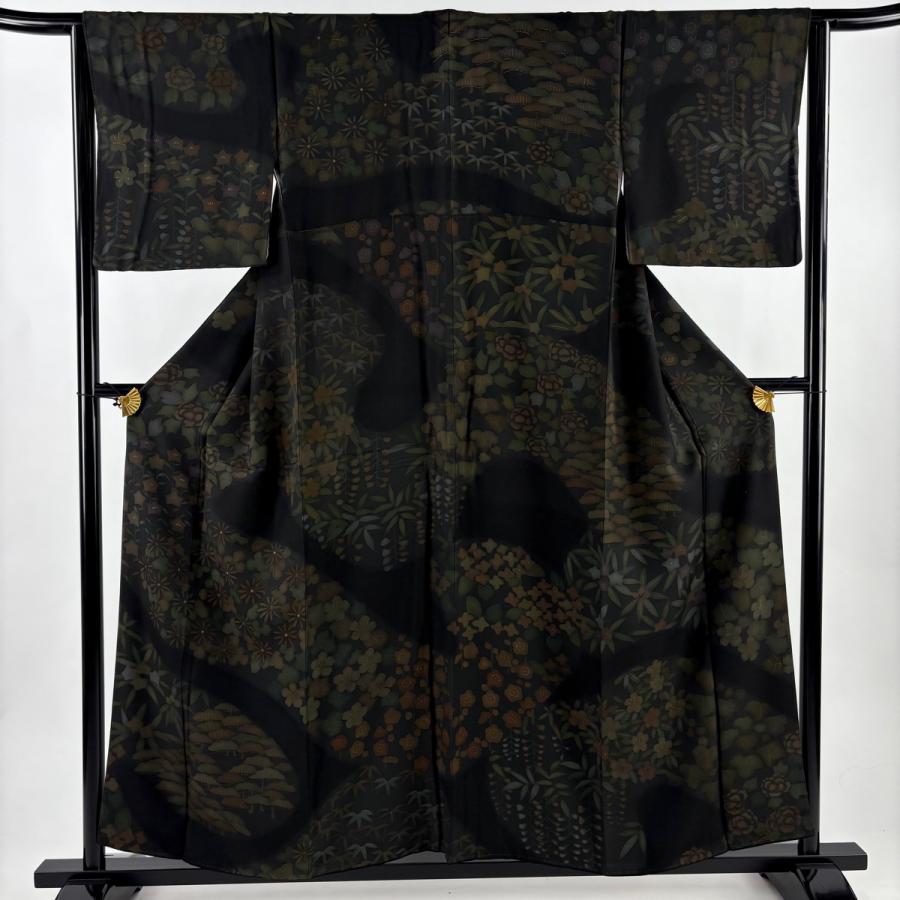 訪問着 身丈157cm 裄丈64.5cm 正絹 名品 【中古】 美品 訪問着 身丈157cm 裄丈64.5cm M 袷 菊 松竹梅 金彩 黒 正絹 名品