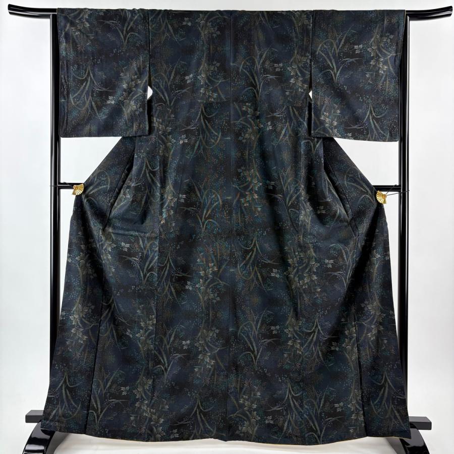 大島紬 身丈166cm 裄丈64.5cm M 袷 佐藤昭人 純泥染 証紙あり 草花