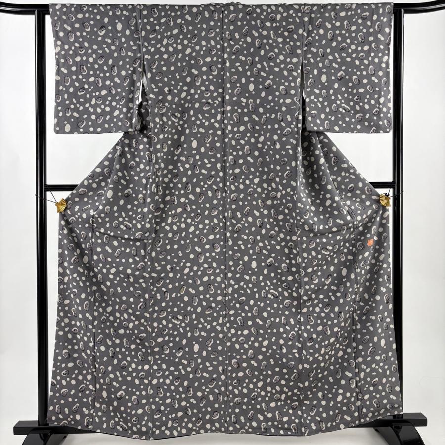 美品 小紋 身丈161.5cm 裄丈61cm S 袷 花井幸子 落款あり 幾何学 灰色