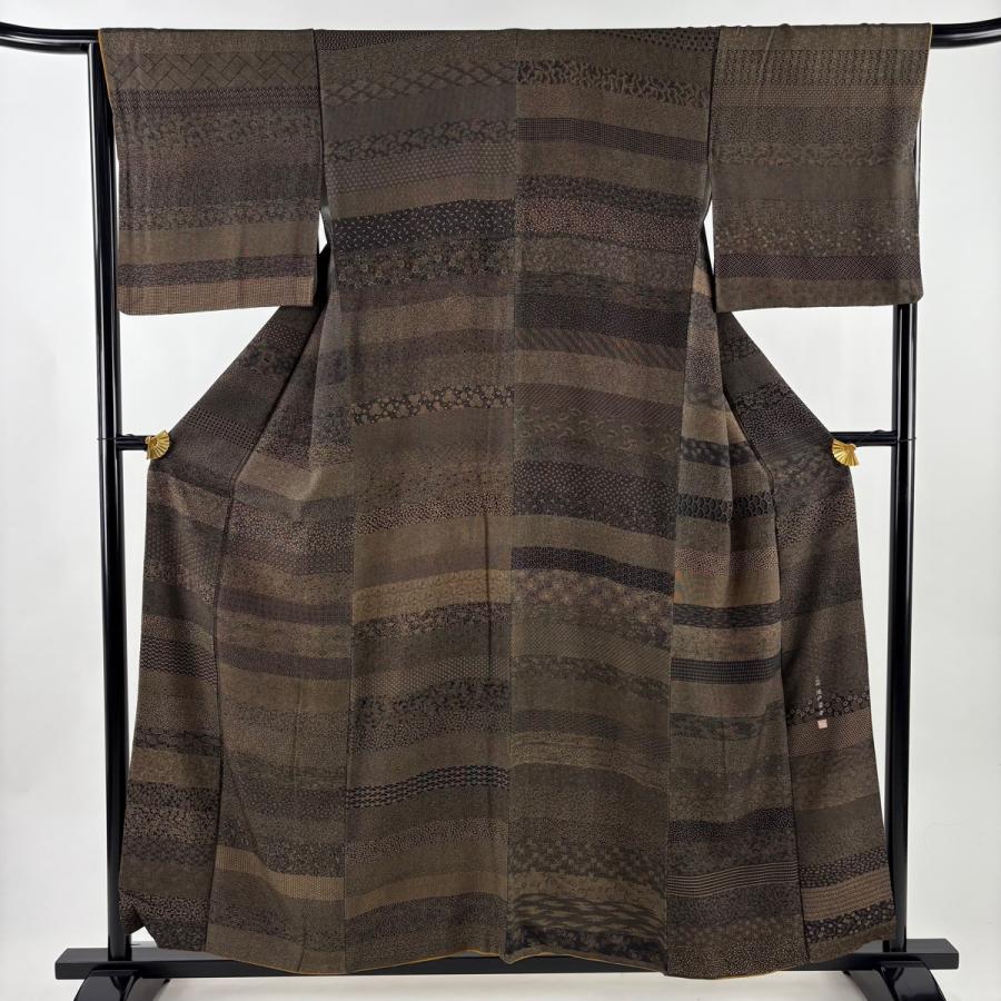 未使用　新品　美品　袷　作家　正絹　万筋　江戸小紋　身丈155 裄丈65 美品 江戸小紋 身丈157.5cm 裄丈65.5cm M 袷 落款あり 花唐草 菊 墨色
