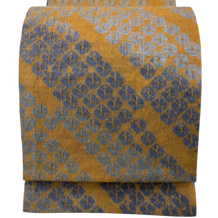 美品 袋帯 名品 幾何学模様 絞り 茶色 全通 正絹 中古 : リユース