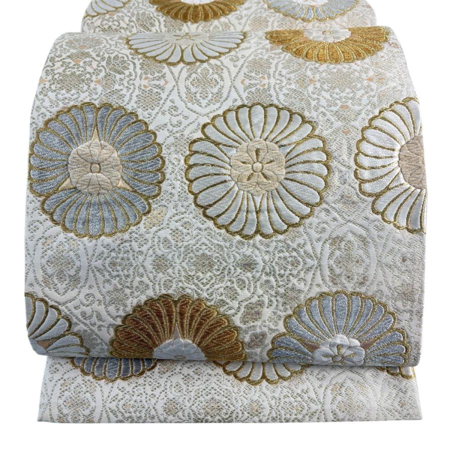 袋帯 名品 花 華文 唐織 金銀糸 クリーム 六通 正絹 中古 : リユース