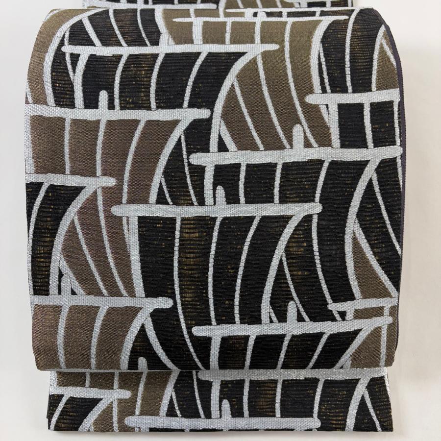 美品 袋帯 名品 幾何学 箔 黒 六通 正絹 中古 : リユースセレクト