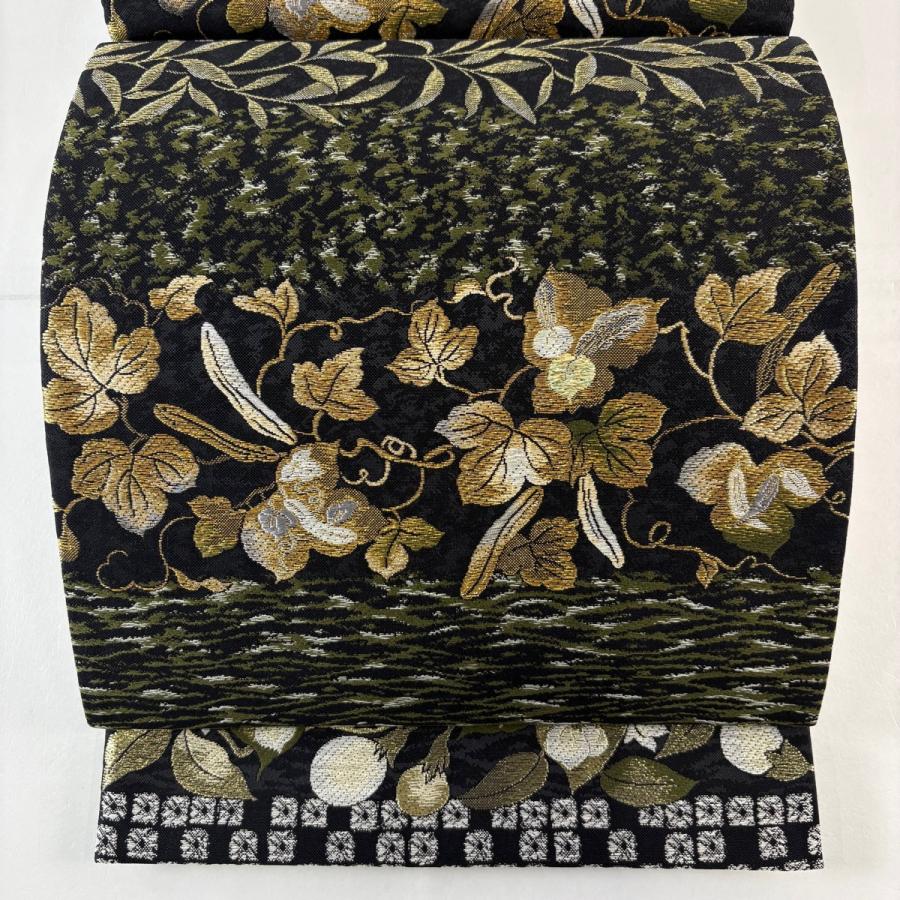 美品 袋帯 名品 生り物 金糸 黒 六通 正絹 中古 : リユースセレクト