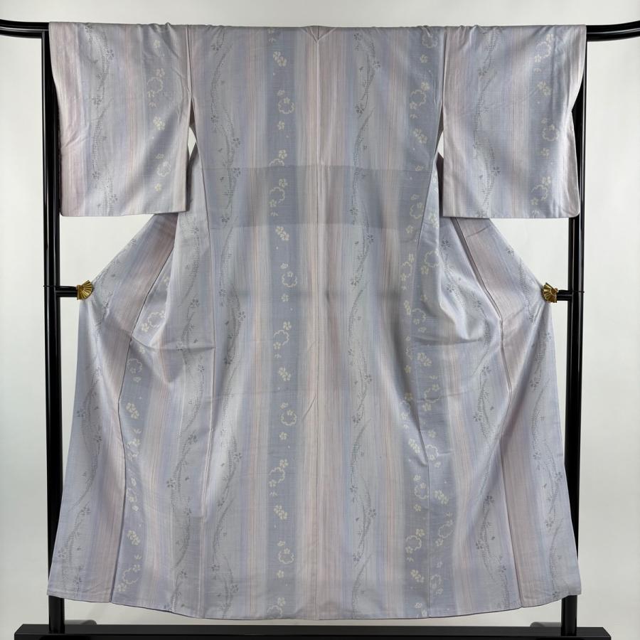 結城紬 身丈153cm 裄丈66cm M 袷 奥順 証紙あり 雪輪 草花 薄紫 正絹