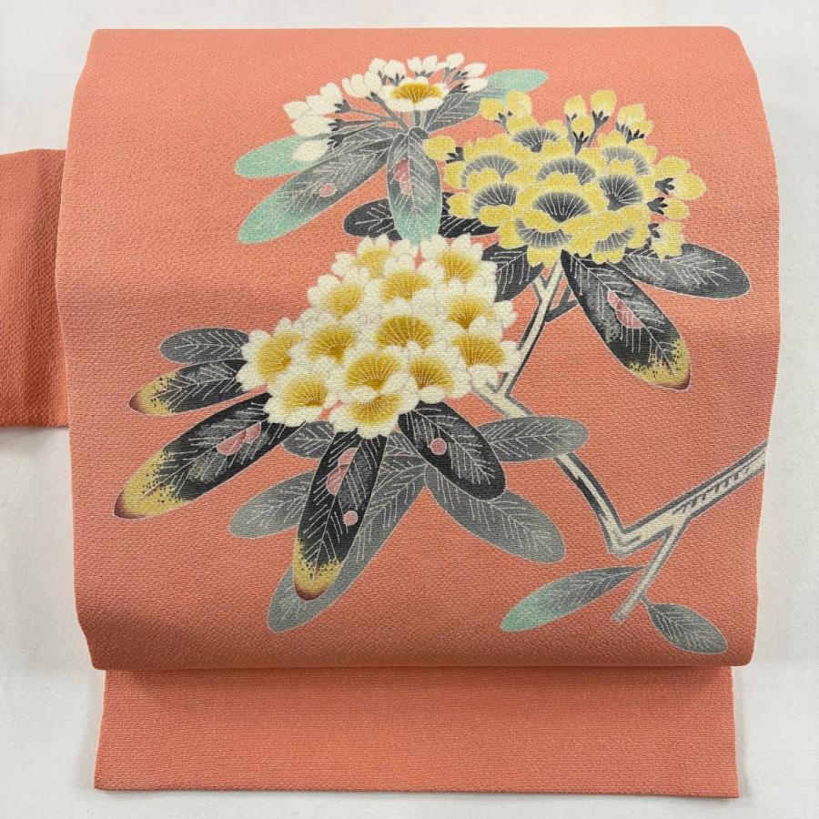 名古屋帯 逸品 人間国宝 羽田登喜男 落款あり 草花 縮緬 ぼかし