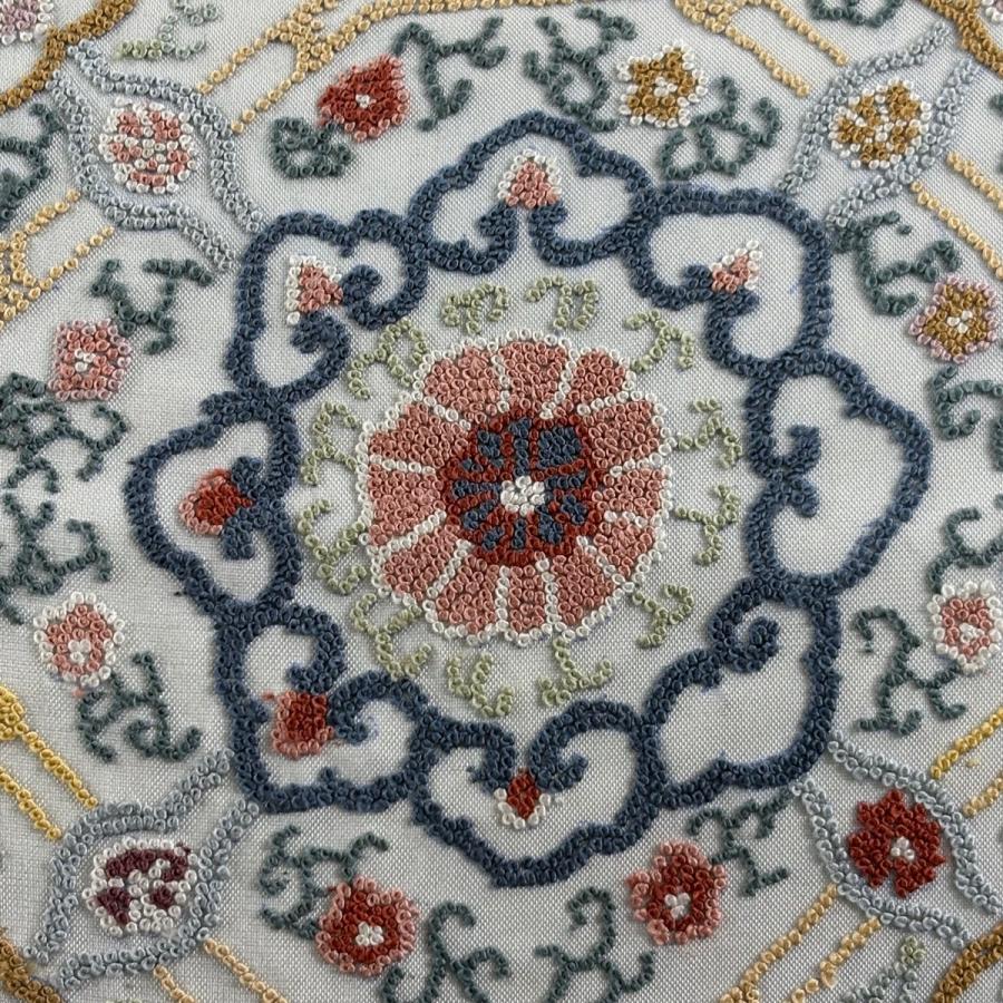 袋名古屋帯 逸品 蜀江華文 相良刺繍 青灰色 正絹 中古 : リユース 