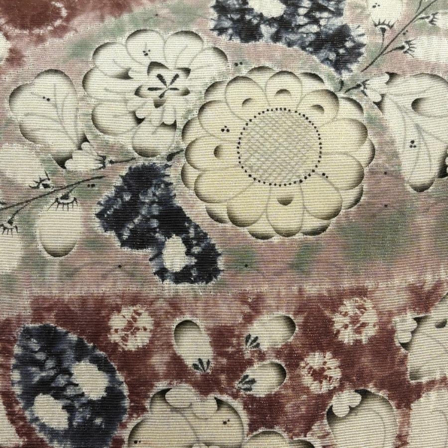袋帯 逸品 辻が花柄 金通し ピンクベージュ お太鼓柄 正絹 中古 在庫一掃_1