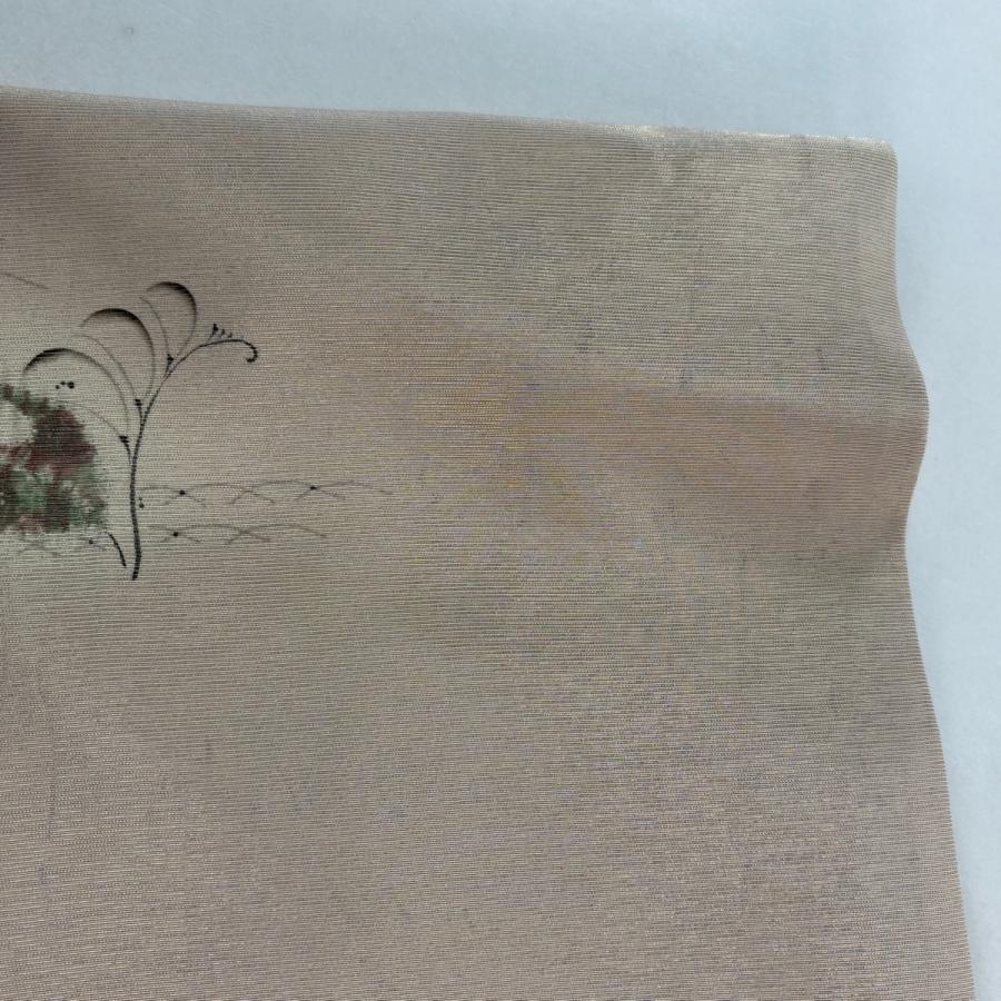 袋帯 逸品 辻が花柄 金通し ピンクベージュ お太鼓柄 正絹 中古 在庫一掃_7