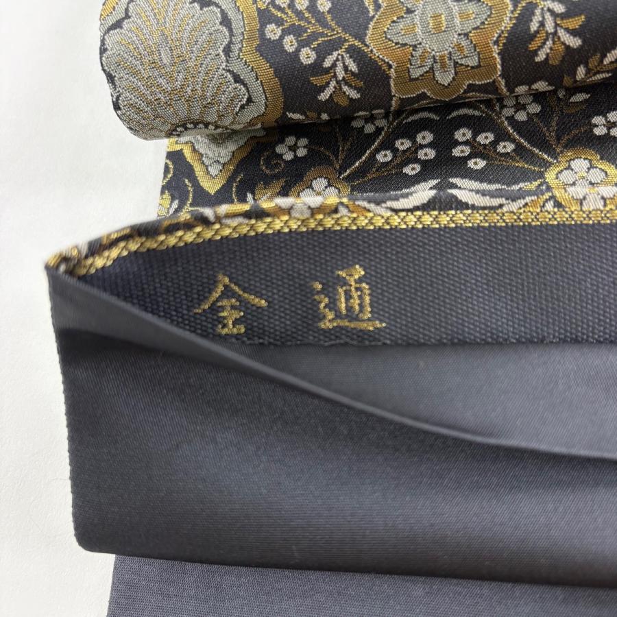 ひろりん様　袋帯　正絹　黒　草花　霞　美品 美品 袋帯 名品 草木染 草花 華文 箔 黒灰 全通 正絹 中古 : リユース
