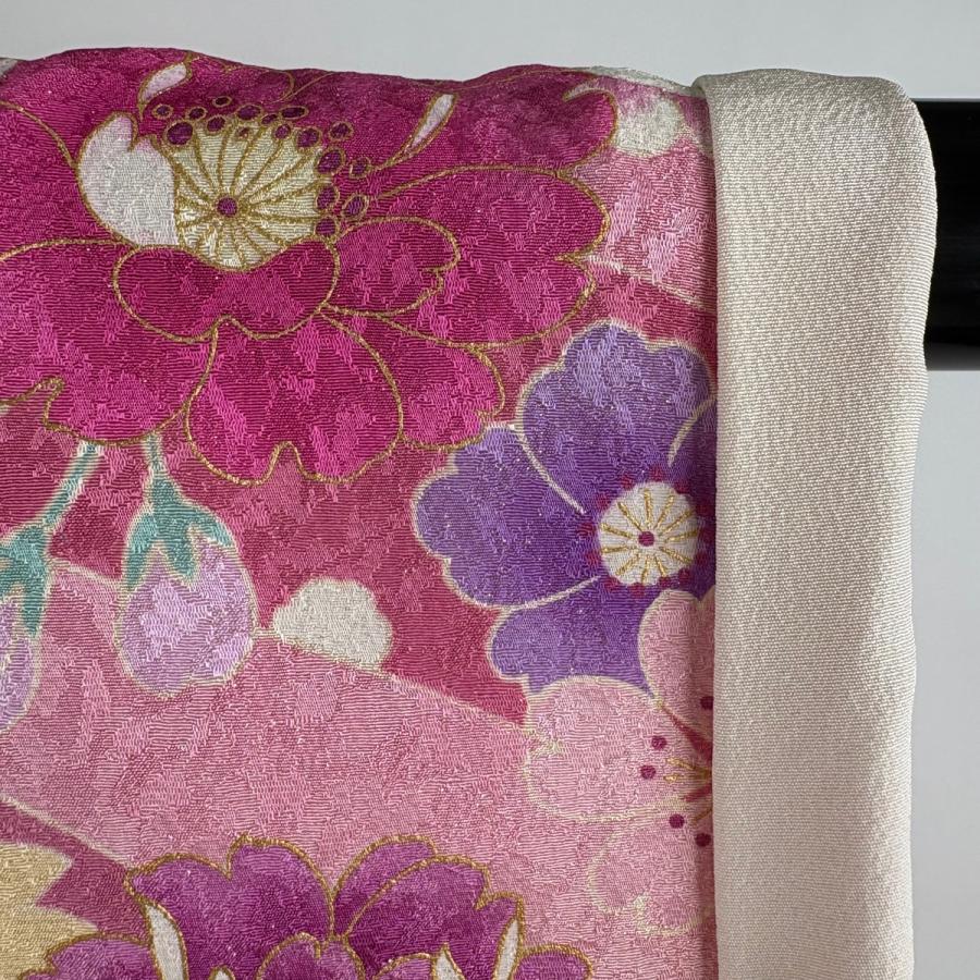 【美品】 振袖 身丈155cm 裄丈64cm 正絹 名品 【中古】 美品 振袖 身丈155cm 裄丈64cm M 袷 牡丹 熨斗 金通し 金彩 ピンク