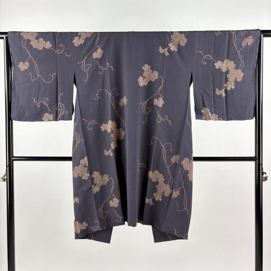 道中着 身丈104cm 裄丈65cm M 和装コート 蔦 濃紫 正絹 逸品 中古