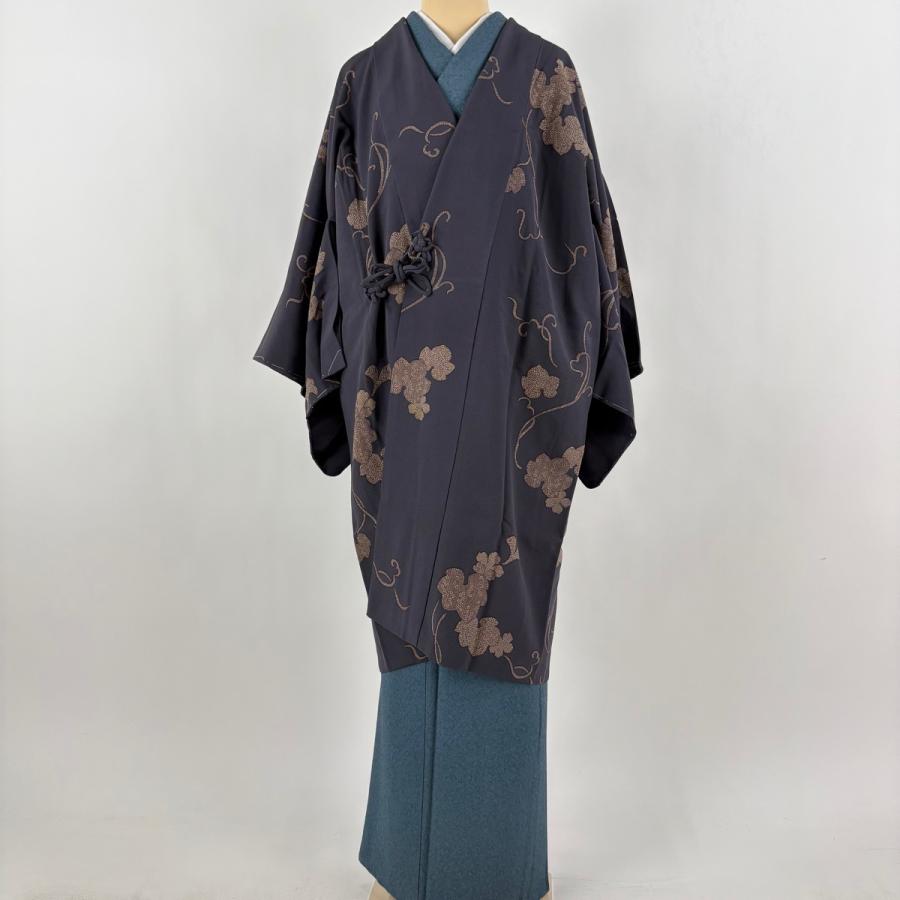 道中着 身丈104cm 裄丈65cm M 和装コート 蔦 濃紫 正絹 逸品 中古 
