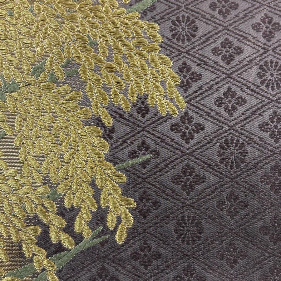 袋帯 逸品 山口美術織物 落款あり 菱地豊穣文 金糸 箔 灰紫 六通 正絹 
