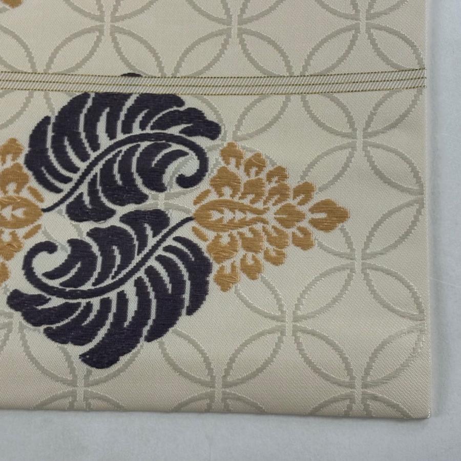 名古屋帯 逸品 人間国宝 喜多川平朗 花菱 七宝 唐織 クリーム 正絹 