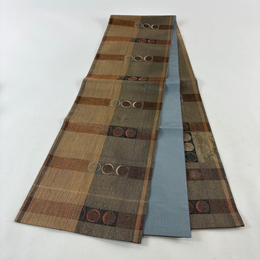 袋帯 秀品 幾何学 縞 金糸 箔 薄茶色 六通 正絹 中古 袋帯 美品 秀品 全通 正絹 【中古】 袋帯 美品 名品 斜縞 幾何