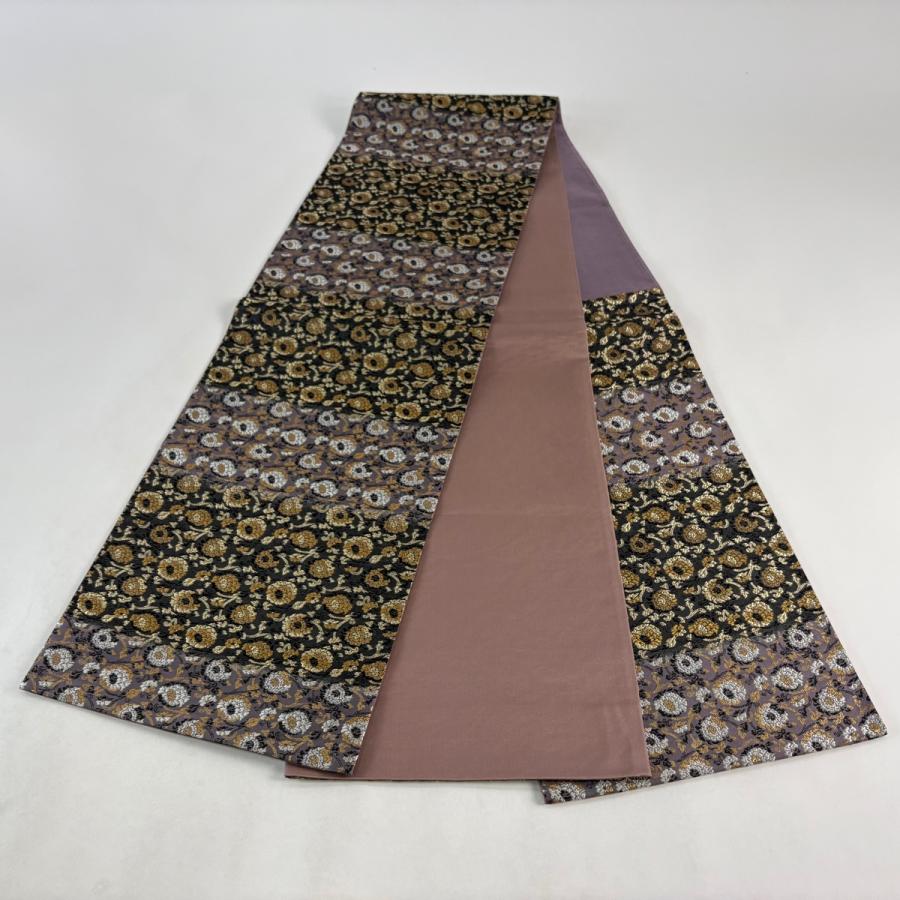 美品】袋帯 花唐草 幻想的な箔地 キラキラ 黒金 六通 美品】袋帯 花