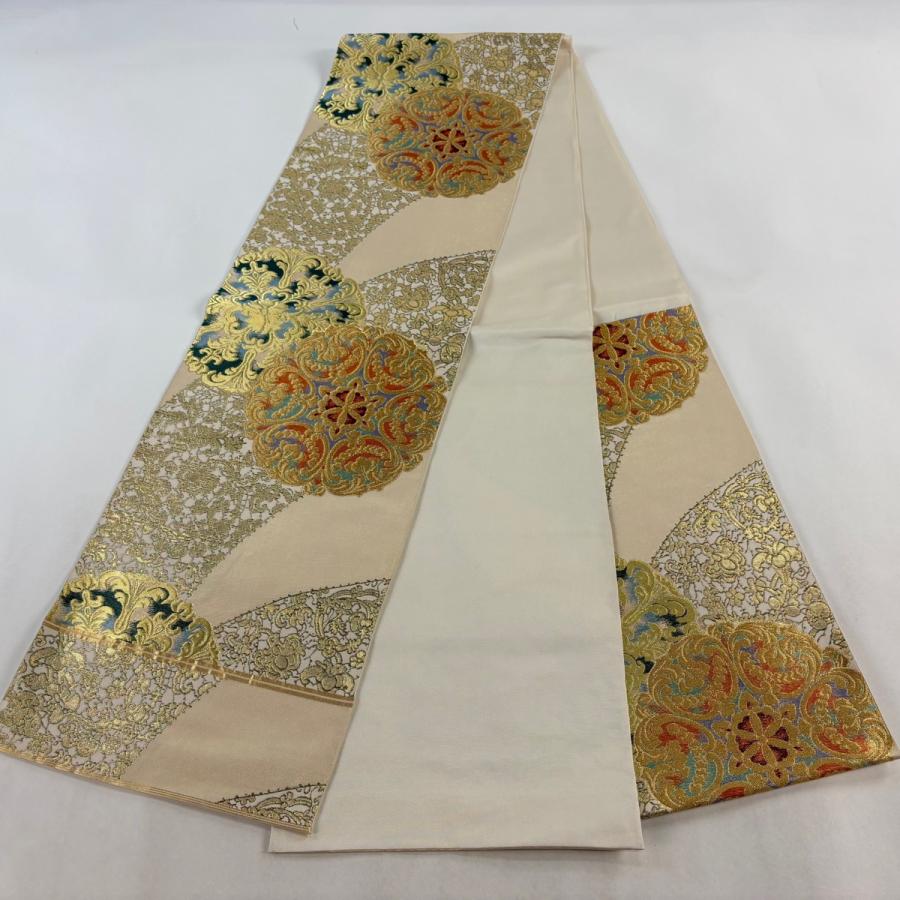 美品 袋帯 逸品 川島織物 落款あり 関西仕立て 華文 花唐草 金銀糸 箔 