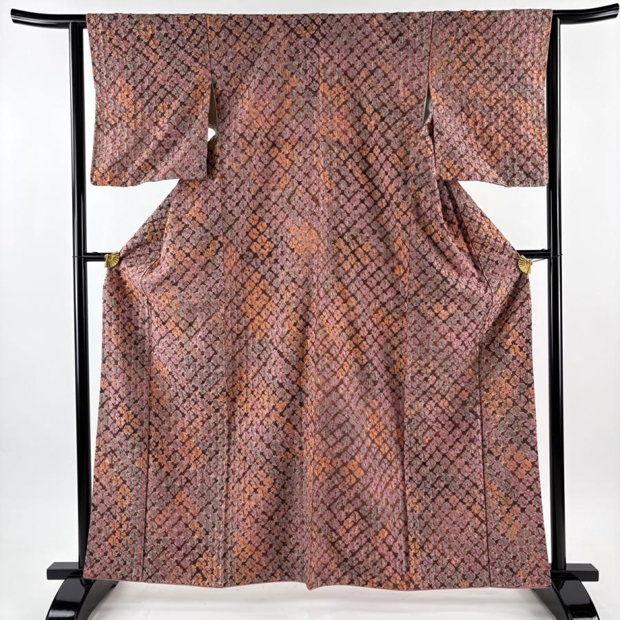 小紋 身丈162.5cm 裄丈63cm S 袷 菅原結 漢方染 落款あり 証紙あり