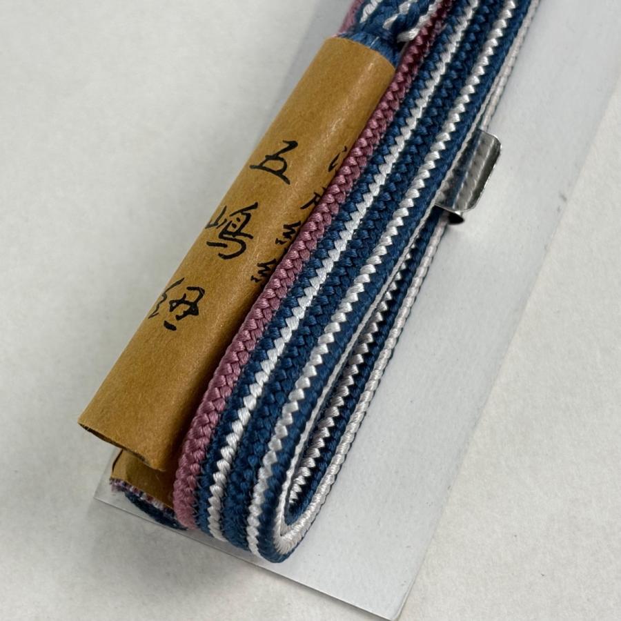 美品 帯締め 秀品 無形文化財 五嶋紐 江戸組紐 縞 藍色 正絹 和装小物 