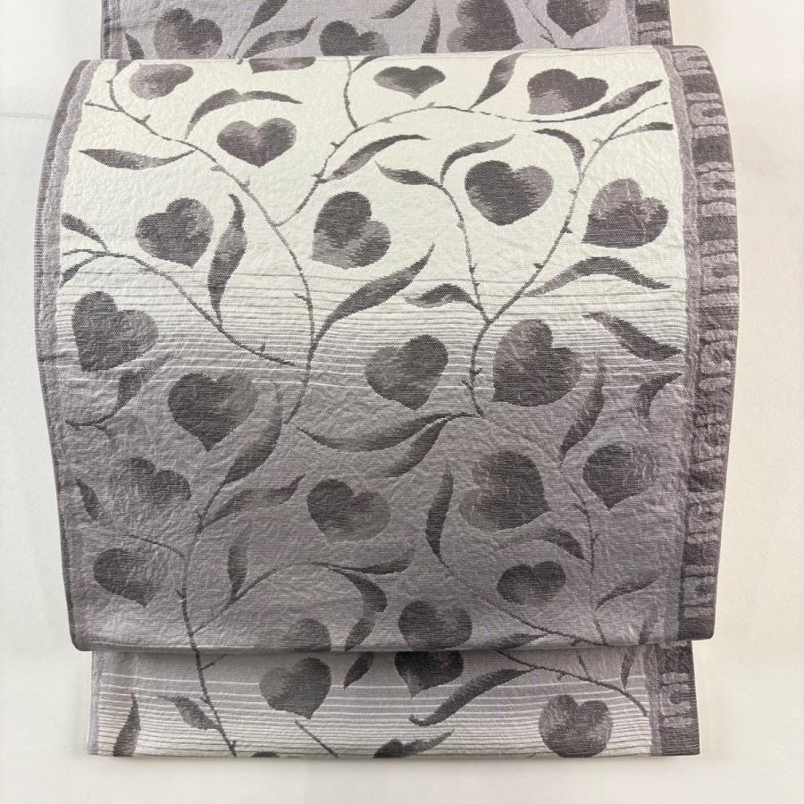 袋帯 未着用美品 正絹 横段模様 袋帯 未使用 新古品 美品 袋帯 名品 葉柄 段縞 灰紫 全通 正絹 中古 : リユースセレクト