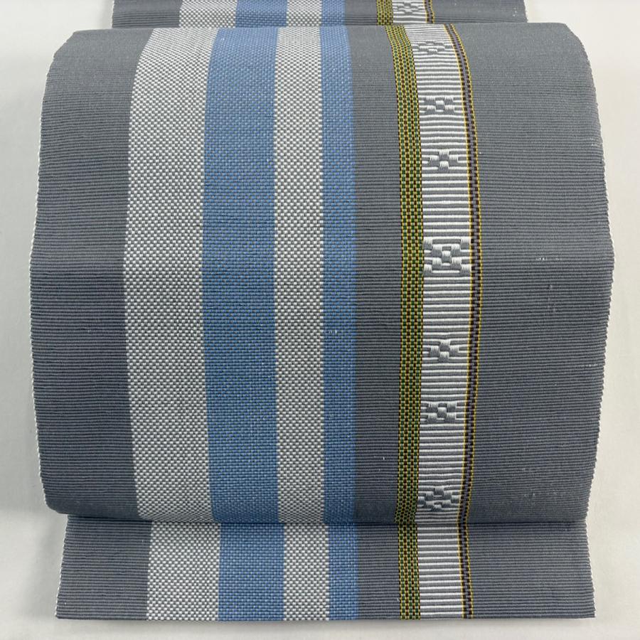 名古屋帯 美品 名品 八寸名古屋帯 松葉仕立て 市松 縞 正絹 美品 名古屋帯 名品 八寸名古屋帯 松葉仕立て 縞 幾何学模様 灰色 正絹