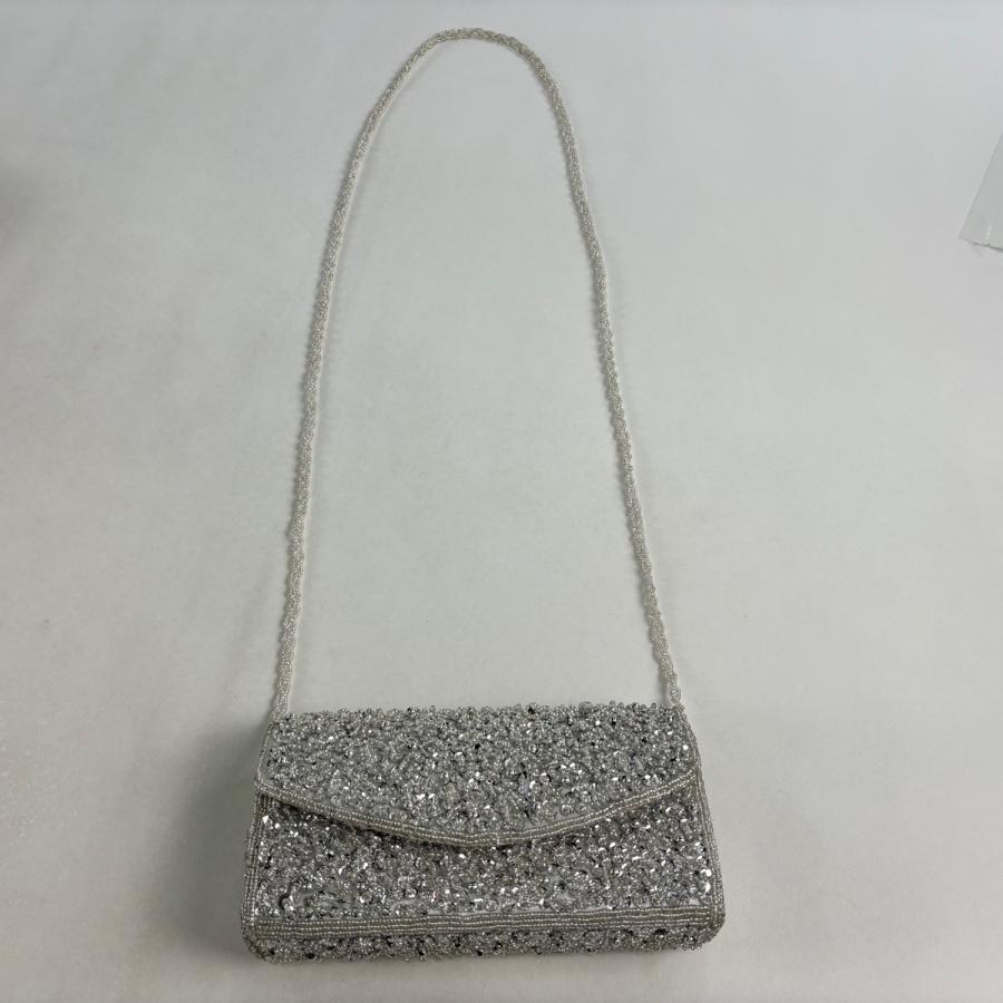 和装バッグ 優品 ビーズバッグフォーマル 幾何学 シルバー ビーズ 和装