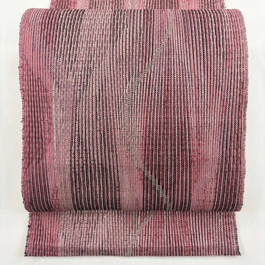 名古屋帯 優品 夏帯 八寸名古屋帯 トンネル仕立て よろけ縞 縦縞 銀糸