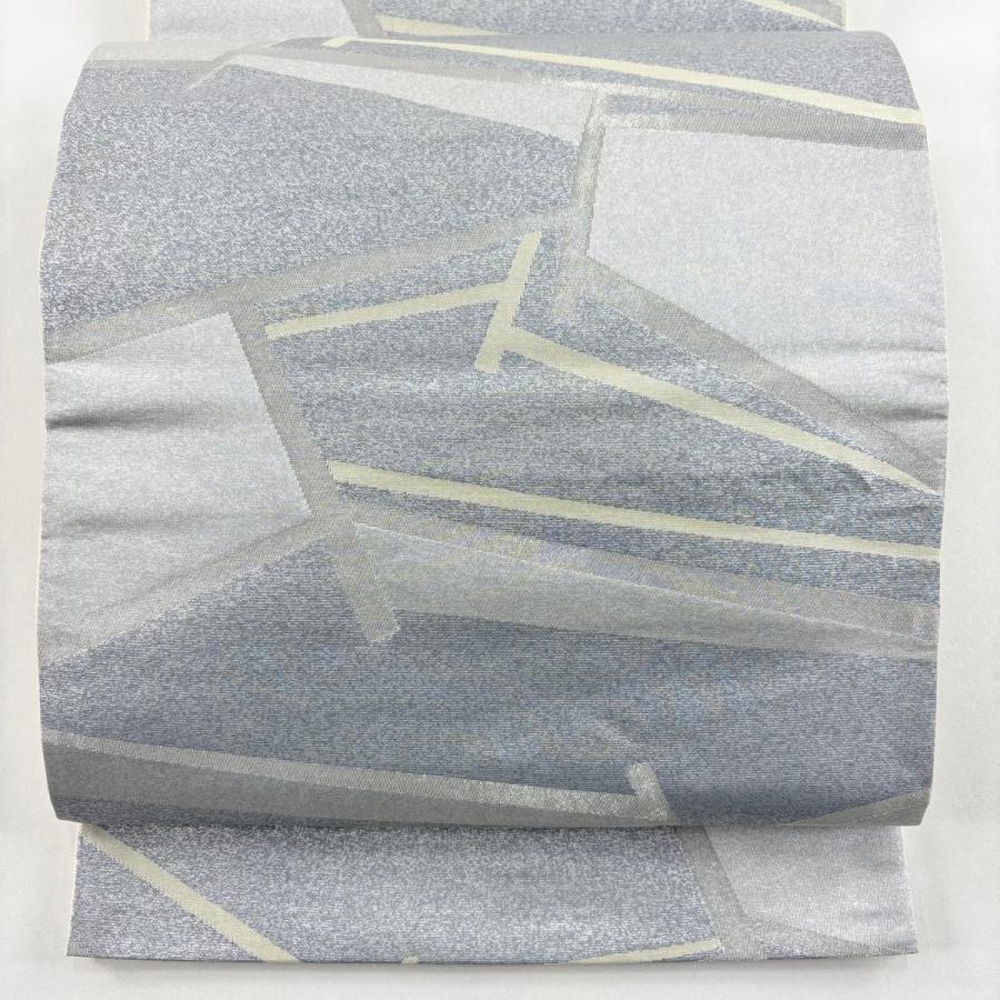 ［ 袋帯 ］正絹　グレー　灰色　シルバー　銀糸　幾何学　規則的な柄 美品 袋名古屋帯 優品 幾何学模様 銀糸 箔 灰色 正絹 中古 : リユース